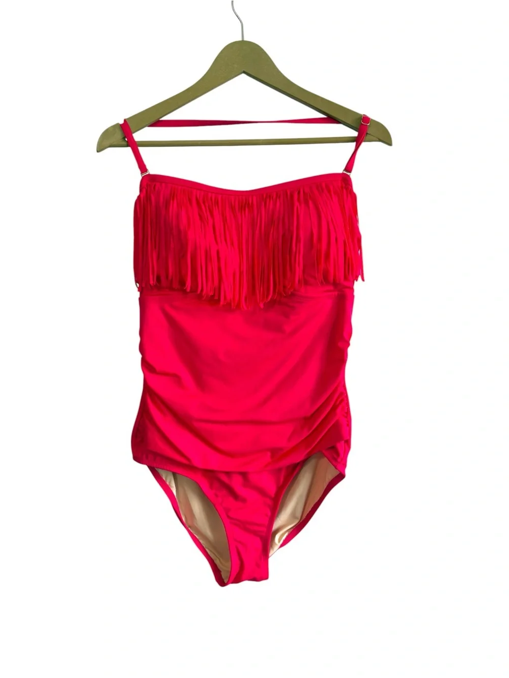 NEW Swimsuits For All Sz 16 Hot Pink Fringe One Piece Swimsuit Beach Resortwear